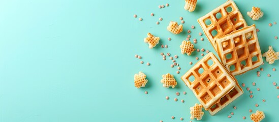 Fototapete - Crisp waffle Isolated on pastel background Waffle   . with copy space image. Place for adding text or design
