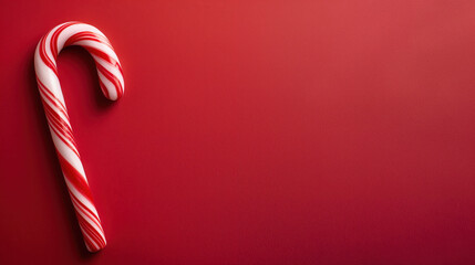 A single candy cane on a red background.