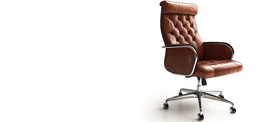 Wall Mural - leather brown office chair with height adjuster isolated on white background. with copy space image. Place for adding text or design