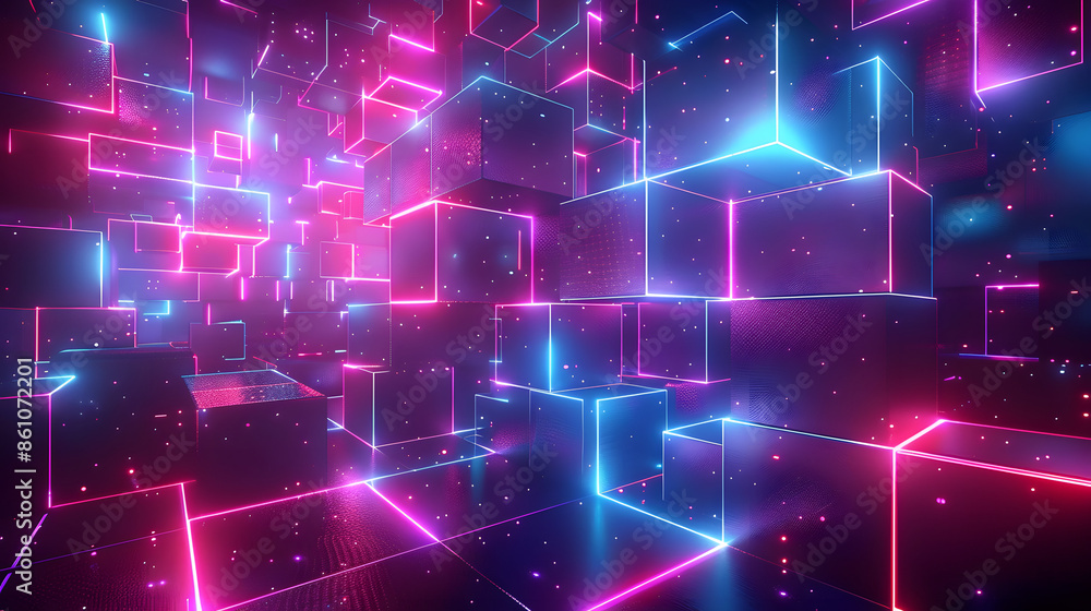 Futuristic technology abstract background with lines and cubes, big ...