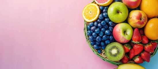 Aufkleber - fresh colorful fruit in the basket pastel background. with copy space image. Place for adding text or design