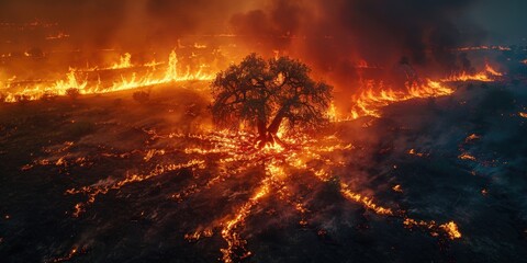 Wall Mural - Solitary Tree in a Field of Fire