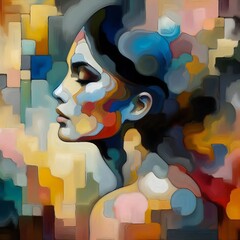 Sticker - Abstract Oil Paint of Beautiful Introvert Woman