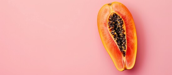 Aufkleber - Papaya slice Isolated on pastel background, top view. with copy space image. Place for adding text or design
