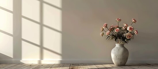 Aufkleber - a vase with roses in the room. with copy space image. Place for adding text or design