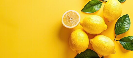 Aufkleber - Delicious lemon isolated on pastel background top view, place for lettering. with copy space image. Place for adding text or design