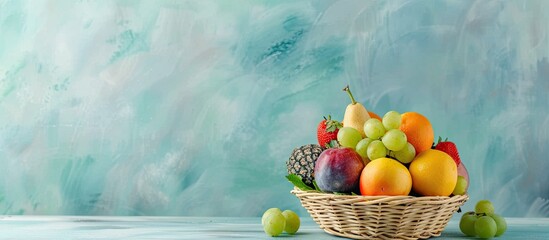 Aufkleber - fresh colorful fruit in the basket pastel background. with copy space image. Place for adding text or design