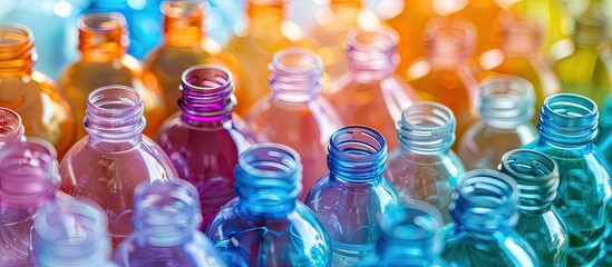 Aufkleber - multicolored pet preforms for plastic bottles. Copy space image. Place for adding text or design