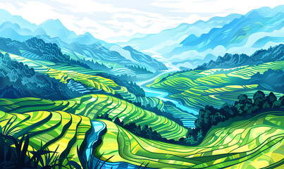 Wall Mural - green rice terraces