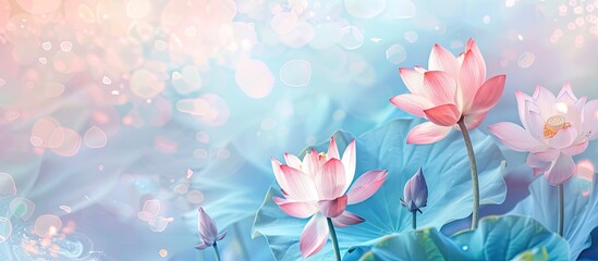 Poster - a beautiful and cute picture of a lotus flower pastel background. with copy space image. Place for adding text or design
