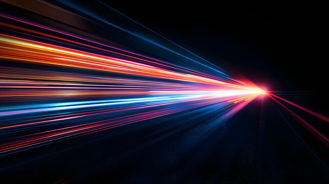 Laser beams luminous abstract sparkling isolated on a transparent background. Trails of light left by acceleration speed motion on night road. Light moving fast train over darkness
