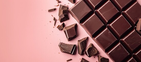 Fototapete - Dark chocolate bars on a pastel background Chocolate. with copy space image. Place for adding text or design