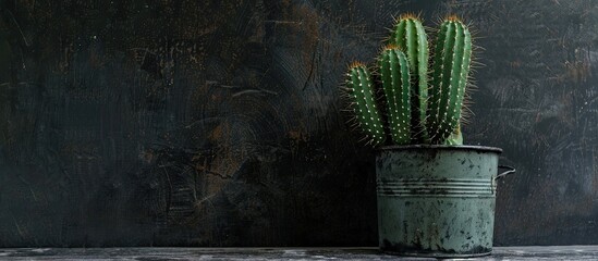 Fototapete - cactus in old pan . with copy space image. Place for adding text or design