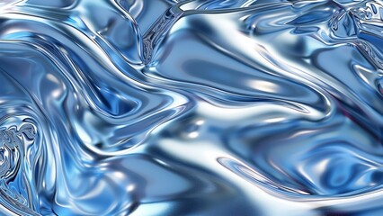 abstract metalic 3D wallpaper with liquid and wavy blue shapes and forms