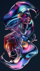 Wall Mural - abstract holographic 3D modeled wallpaper of iridescent metalic forms and shapes with colorful accents