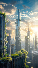 Wall Mural - Steel Giants, The Magnificent Skyscrapers of the Future City