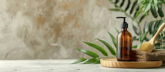 Wall Mural - massage brushes, natural cosmetic in glass bottle. eco-friendly items. biodegradable personal care p