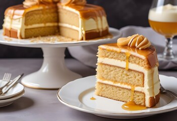 Honey cake layered with cream and honey meringue icing