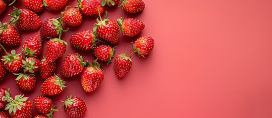 Canvas Print - Strawberries, small red strawberries on a deep pastel background. Copy space image. Place for adding text and design