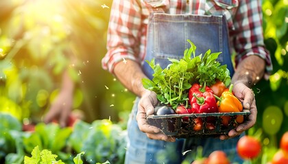 Farmer Holding Freshly Harvested Vegetables