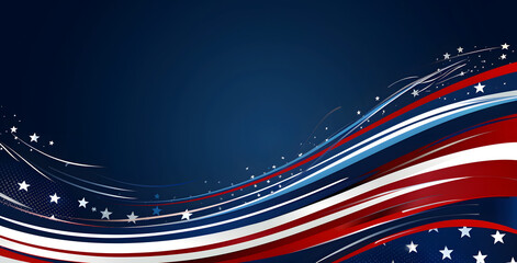 Wall Mural - Modern American Flag abstract with red white and blue waves and stars dark background, USA Labor Independence day patriotic freedom concept