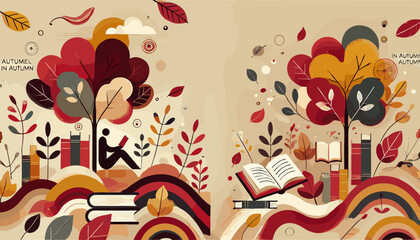Concept of the image of autumn reading . Vector illustration.
