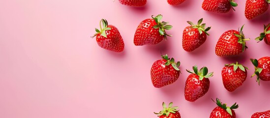 Wall Mural - Sweet ripe strawberry on pastel background Strawberry. Copy space image. Place for adding text and design