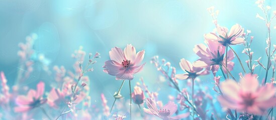 Canvas Print - flowers single flowers pastel background  Flower  Sky. Copy space image. Place for adding text and design