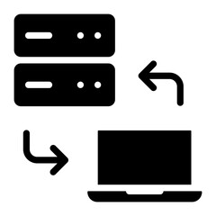 Sticker - data transfer from laptop to database storage glyph icon