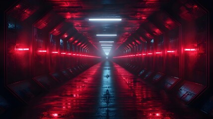 Poster - Claustrophobic Sci-Fi Corridor with Flickering Lights and Muted Color Palette