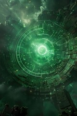 Wall Mural - Enigmatic Alien Stargate with Swirling Green Energies and Geometric Patterns