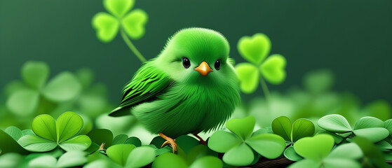 Wall Mural - A cute shamrock bird with green color