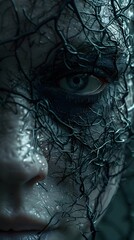 Canvas Print - Haunting Distortion of Human Features in Moody,Cinematic Closeup