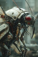 Poster - Hyper-Detailed Insectoid Creature with Razor-Sharp Mandibles and Turbine-Powered Wings in an Isolated Industrial Sci-Fi Setting