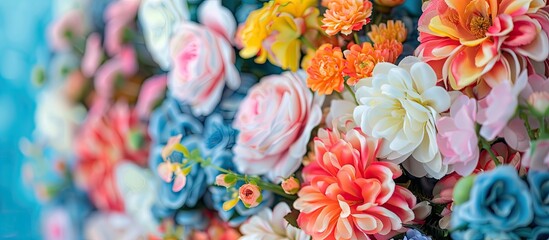 Sticker - Colorful artificial flower decoration. Copy space image. Place for adding text and design