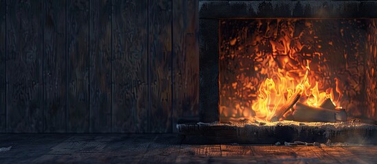 Wall Mural - fire in a fireplace. Copy space image. Place for adding text and design