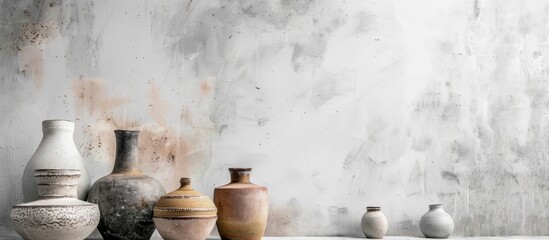 Wall Mural - several artistic vases in white wall blackground. Copy space image. Place for adding text and design