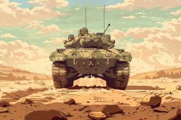 Wall Mural - Military Tank in Desert Landscape