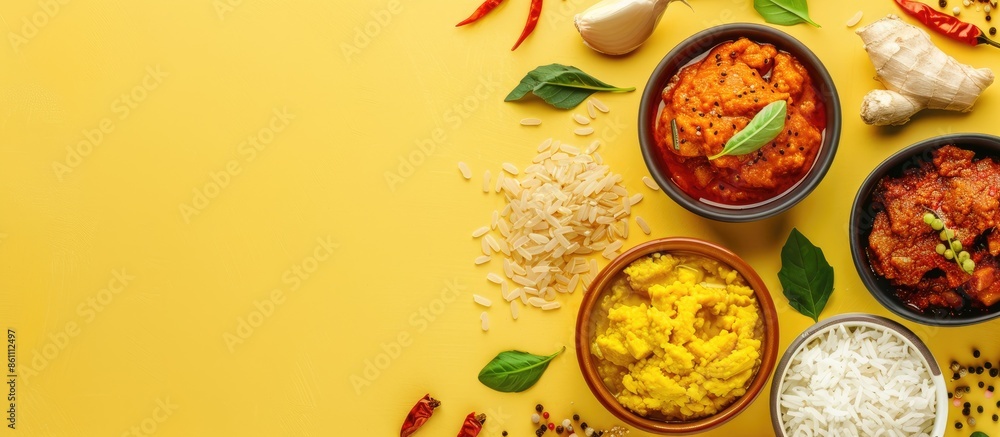 Pastel Rice Box Rice box mixed curry paste pastel background Food Isolated. Copy space ...