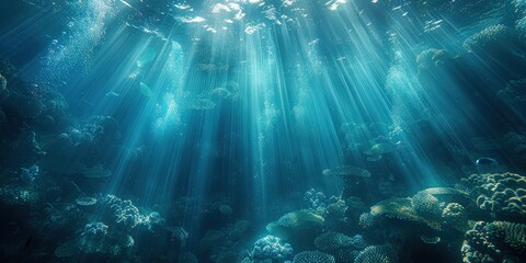 Wall Mural - Sunlight Beams Through the Ocean Depths