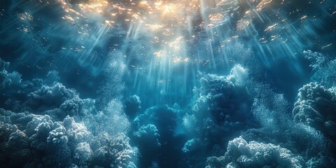 Wall Mural - Sunbeams Illuminating the Ocean Floor