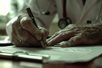 An attractive young woman prescribes treatment with a stethoscope