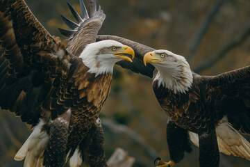 Wall Mural - Two majestic bald eagles interacting in flight