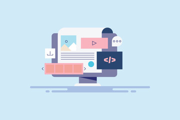 Content management software website optimization coding development concept, vector illustration.