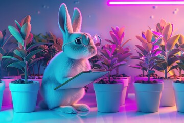 Wall Mural - A rabbit wearing glasses is holding a clipboard