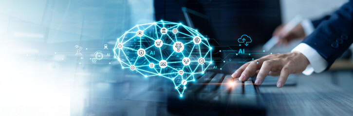 Fototapete - Structure brain of AI, Network of AI brain on business analysis, Algorithm, Machine learning, Artificial intelligence and futuristic technology. innovative and business growth development.