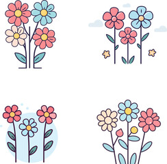 Cute Flowers Icon Collection Vector Design Illustration.