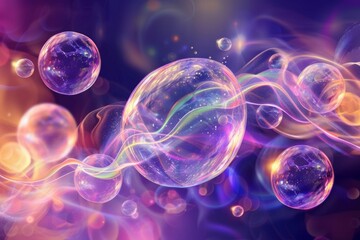 Wall Mural - cosmic energy bubbles swirling with neon lights