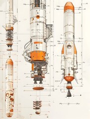 Detailed of a Futuristic Spacecraft Component Manufacturer s Cutaway Design Blueprint