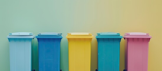 Wall Mural - Four colorful recycle bins Isolated on pastel background. Copy space image. Place for adding text and design